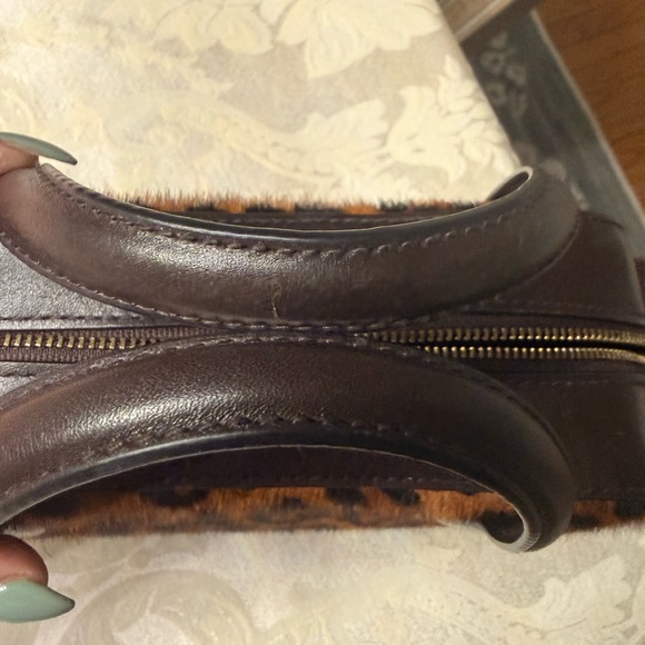 Leopard Print Brown Leather Handbag - Picture 6 of 7